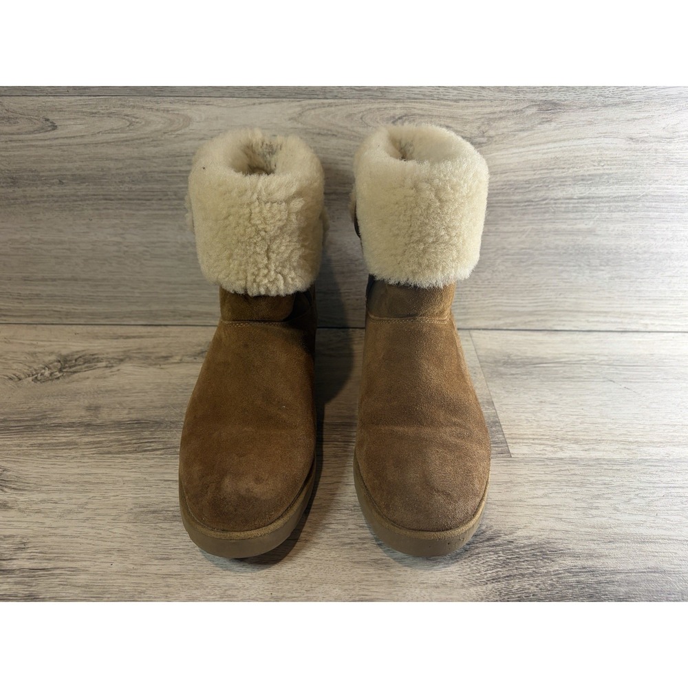 UGG Amie Chestnut Suede Shearling‎ Slim Profile Mid Calf Boots Women's Size 9 - Picture 3 of 8